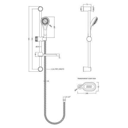 Nuie Reef Thermostatic Shower Kit with Slide Rail - Chrome
