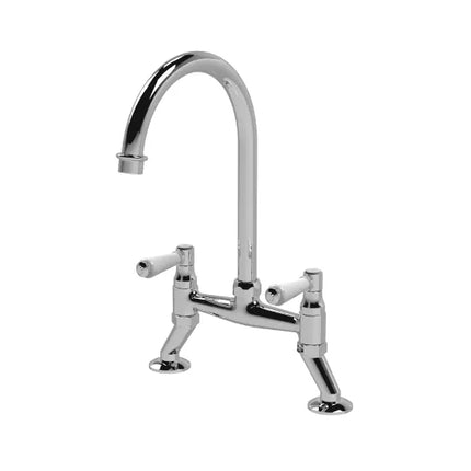 Nuie Traditional Chrome Bridge Kitchen Tap with Ceramic Lever Handles