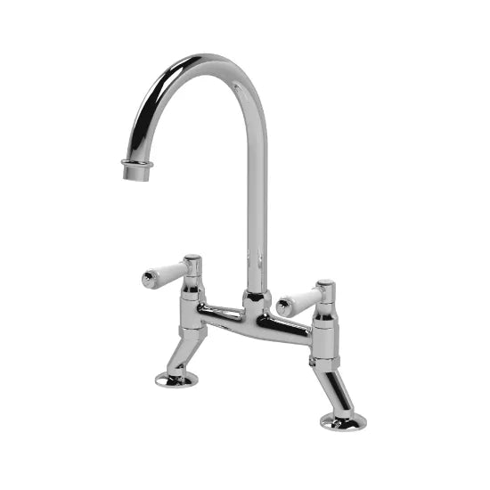 Nuie Traditional Chrome Bridge Kitchen Tap with Ceramic Lever Handles