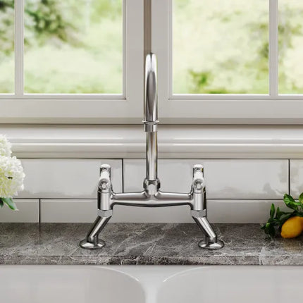 Nuie Traditional Chrome Bridge Kitchen Tap with Ceramic Lever Handles