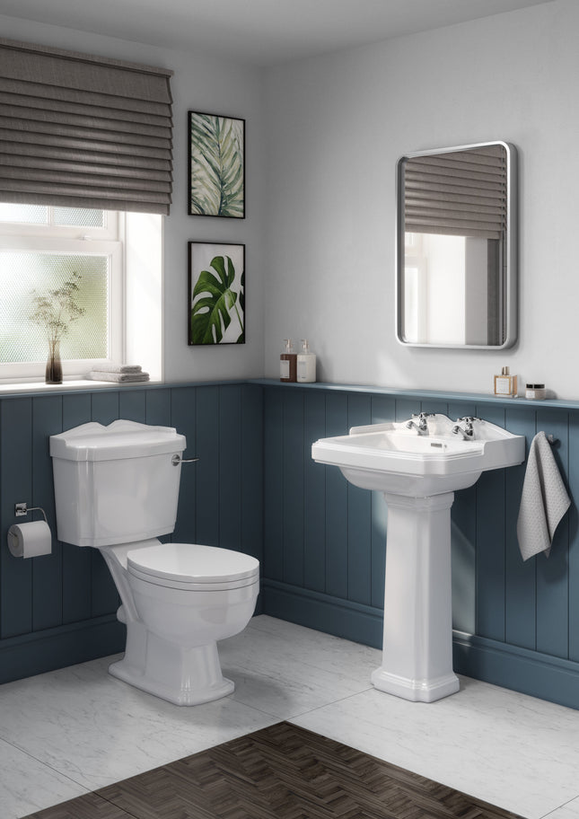 Nuie Legend Complete Bathroom Suite - White Basin, Pedestal & Close Coupled Toilet with Seat