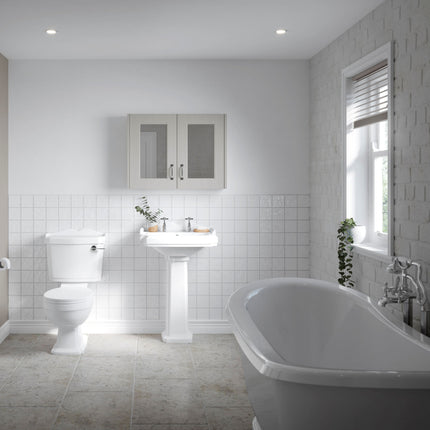 Nuie Legend Complete Bathroom Suite - White Basin, Pedestal & Close Coupled Toilet with Seat