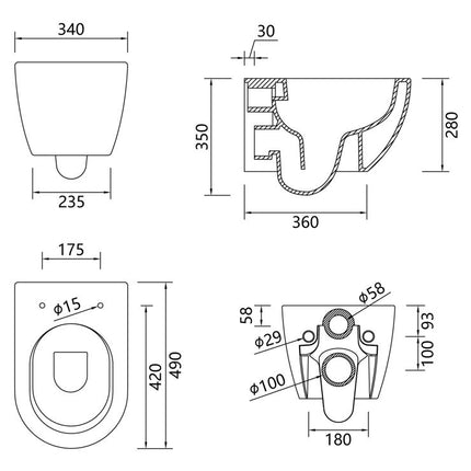 Coniston Rimless Swirlux Wall Hung WC & Soft Close Seat | 340mm | Dual Flush | Lifetime Guarantee