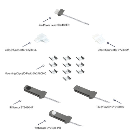 Modex Intra Accessories - Power Leads, Connectors, Sensors & Mounting Clips for 24V LED Strip