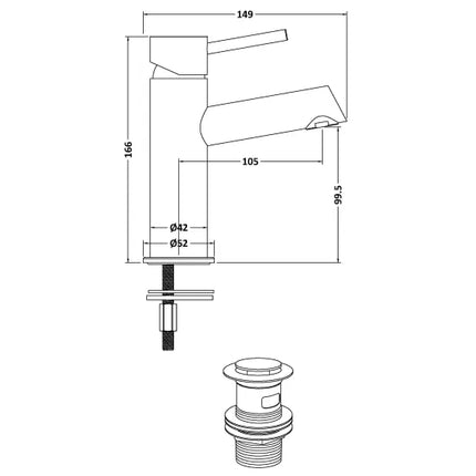 Nuie Navala Mono Basin Mixer Tap with Push-Button Waste | Chrome, Matt Black or Brushed Brass