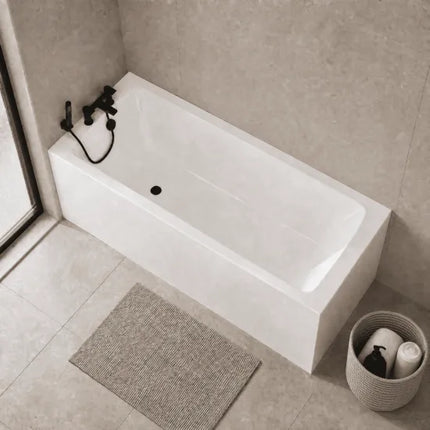 Nuie Lintone Square Straight Bath — Single Ended | 6 Sizes | European White Acrylic | Leg Set Included