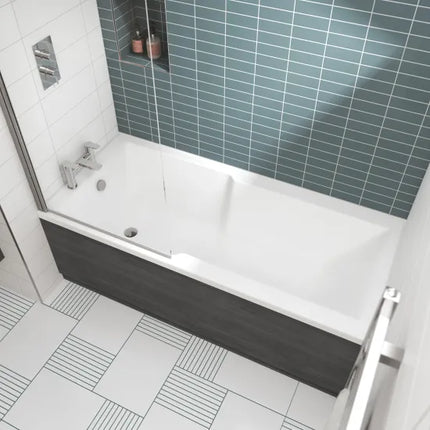 Nuie Square Single Ended Shower Bath with Legs — 1700 x 750mm | 4mm Acrylic | White