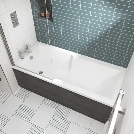 Nuie Square Single Ended Shower Bath with Legs — 1700 x 750mm | 4mm Acrylic | White