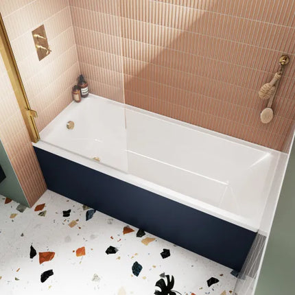 Nuie Thin Edge Square Bath with Leg Set | Single or Double Ended | 3 Sizes | White Acrylic