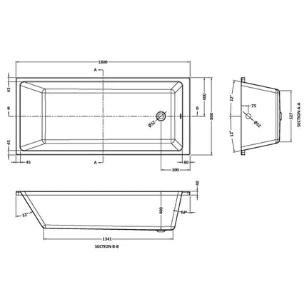 Nuie Thin Edge Square Bath with Leg Set | Single or Double Ended | 3 Sizes | White Acrylic
