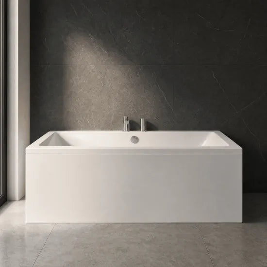 Nuie Thin Edge Square Bath with Leg Set | Single or Double Ended | 3 Sizes | White Acrylic