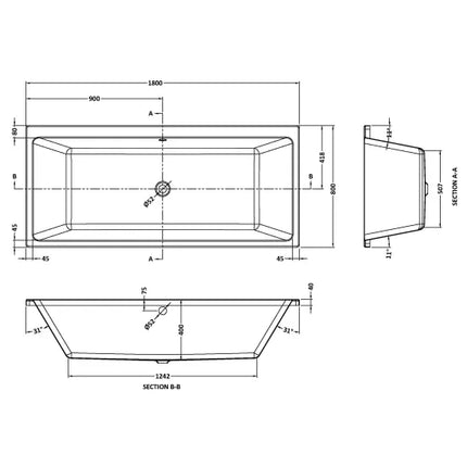 Nuie Thin Edge Square Bath with Leg Set | Single or Double Ended | 3 Sizes | White Acrylic