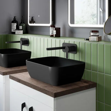 Hudson Reed Luxe Square Vessel Basin 455mm | Matt White & Matt Black