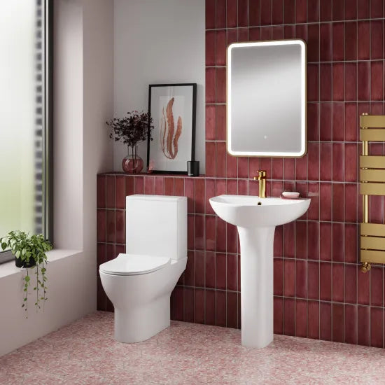 Nuie Freya Short Projection Close Coupled Toilet & Pedestal Basin Suite — White Vitreous China