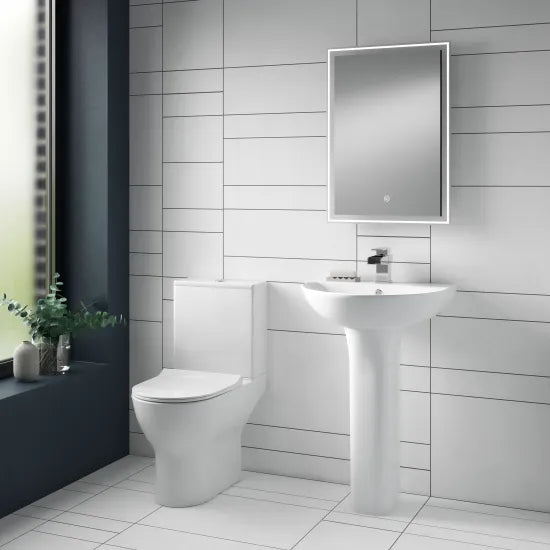 Nuie Freya Short Projection Close Coupled Toilet & Pedestal Basin Suite — White Vitreous China