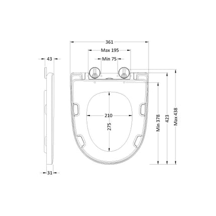 Nuie Freya Round Wrap-Over Soft-Close Toilet Seat — White, Top Fix Hinges