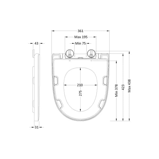 Nuie Freya Round Wrap-Over Soft-Close Toilet Seat — White, Top Fix Hinges