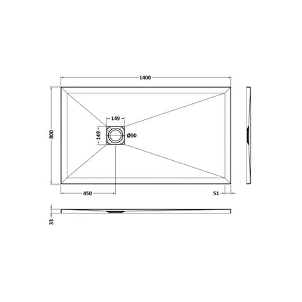 Nuie Slimline Rectangular Shower Tray 1400 x 800mm — Grey Slate (NLT71033)