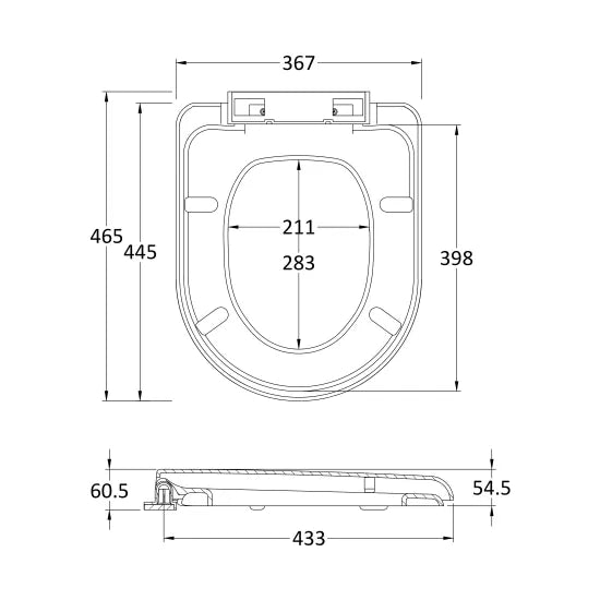 D-Shaped Soft Close Toilet Seat - White Top Fix