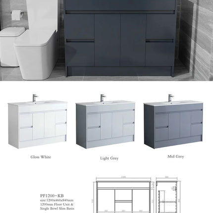Melbourne 1200mm Waterproof Vanity Unit with Basin | Slim Collection