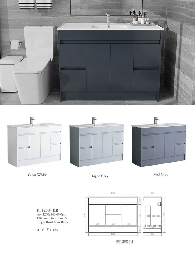 Melbourne 1200mm Waterproof Vanity Unit with Basin | Slim Collection