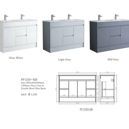 Melbourne 1200mm Waterproof Double Vanity Unit with Twin Basins | His & Hers