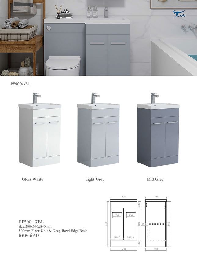 Portland 500mm Waterproof Vanity Unit with Edge Basin | Cloakroom Furniture