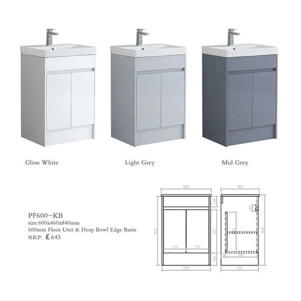 Melbourne 600mm Waterproof Vanity Unit with Basin | Slim Edge Collection