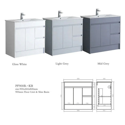 Melbourne 900mm Waterproof Vanity Unit with Basin | Slim Collection