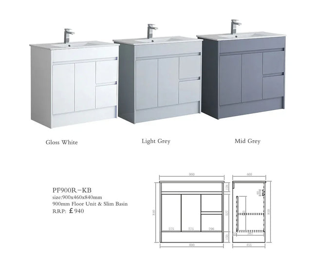 Melbourne 900mm Waterproof Vanity Unit with Basin | Slim Collection