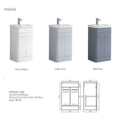 Portland Curve 500mm Waterproof Vanity Unit with Basin | Cloakroom Furniture