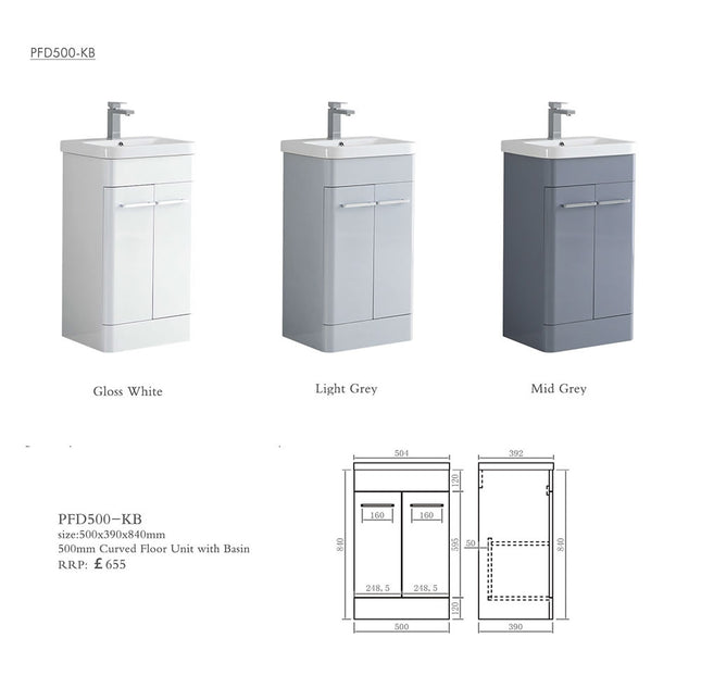 Portland Curve 500mm Waterproof Vanity Unit with Basin | Cloakroom Furniture