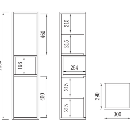 AquaCore 300mm Waterproof Wall Mounted Storage Unit | 2 Door & Open Shelf | Oak Detail