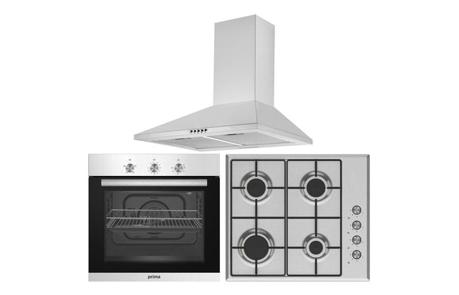 Prima Oven, Gas Hob & Chimney Hood Pack - St/Steel