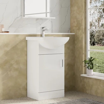 Nuie Mayford Floor-Standing Vanity Unit with Round Basin | White | 450–1200mm