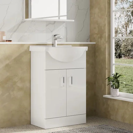 Nuie Mayford Floor-Standing Vanity Unit with Round Basin | White | 450–1200mm