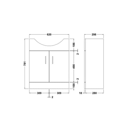 Nuie Mayford Floor-Standing Vanity Unit with Round Basin | White | 450–1200mm