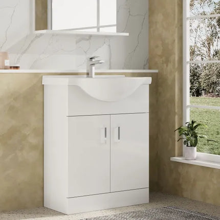 Nuie Mayford Floor-Standing Vanity Unit with Round Basin | White | 450–1200mm