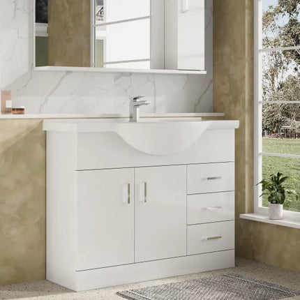 Nuie Mayford Floor-Standing Vanity Unit with Round Basin | White | 450–1200mm
