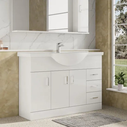 Nuie Mayford Floor-Standing Vanity Unit with Round Basin | White | 450–1200mm