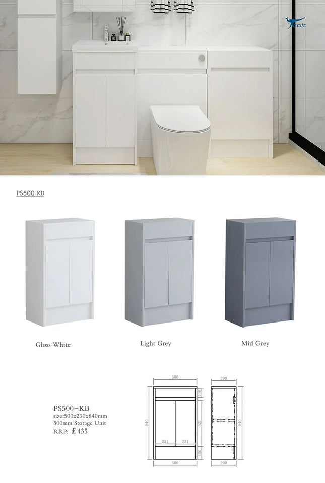 Melbourne 500mm Waterproof Storage Unit - 2 Doors | Bathroom Furniture