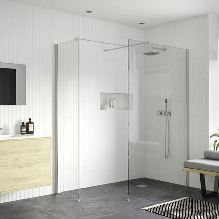 iKon Wetroom End Panel & Arm 1950mm - 8mm Toughened Safety Glass with 5-Year Guarantee Chrome