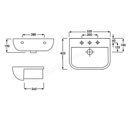 RAK Series 600 520mm Semi-Recessed Basin | 1 Tap Hole | Alpine White