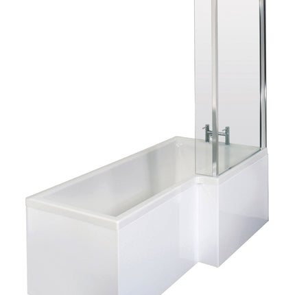 Nuie Square Shower Bath with Front Panel & Hinged Screen | 4 Sizes | Left or Right Hand | Gloss White Acrylic