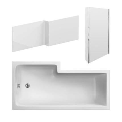 Nuie Square Shower Bath with Front Panel & Hinged Screen | 4 Sizes | Left or Right Hand | Gloss White Acrylic