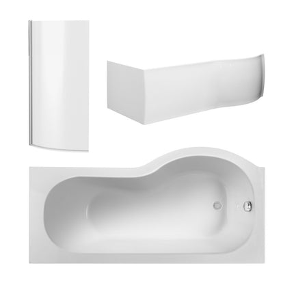 Nuie 1700mm P-Shaped Shower Bath with Screen, Front Panel & Leg Set | Left or Right Hand