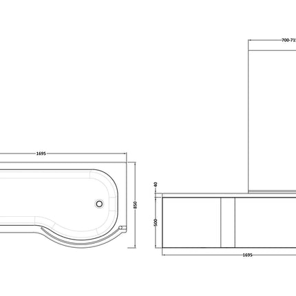 Nuie 1700mm P-Shaped Shower Bath with Screen, Front Panel & Leg Set | Left or Right Hand