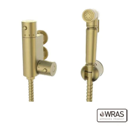 Round Douche Kit with Therm. Mixing Valve Brass Bodied Spray Head Brushed Brass