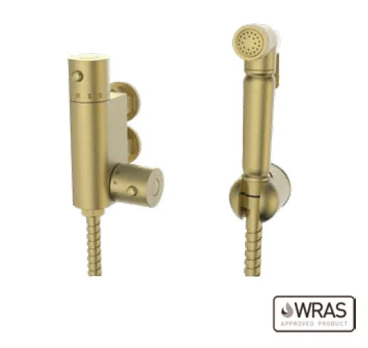 Round Douche Kit with Therm. Mixing Valve Brass Bodied Spray Head Brushed Brass