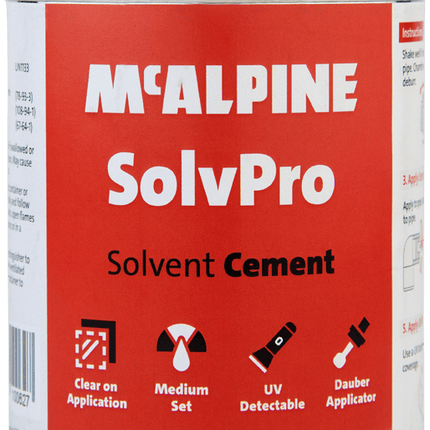 McAlpine SolvPro Solvent Cement with Dauber Applicator | WRAS Approved | UV Detectable | Low VOC